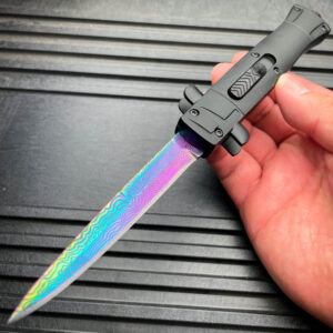9" Italian Stiletto Style OTF Knife Damascus Etch