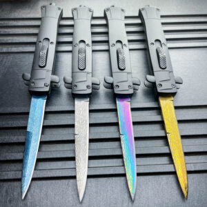 9" Italian Stiletto Style OTF Knife Damascus Etch